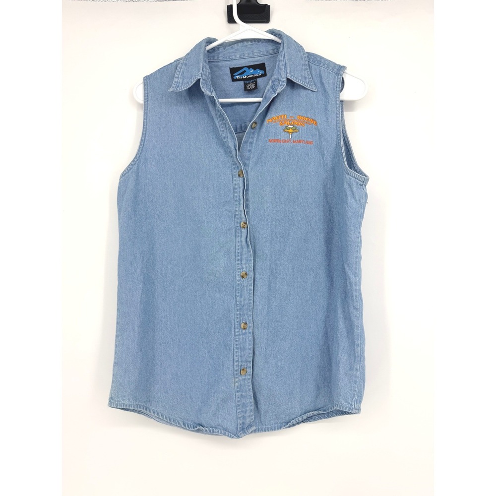 Tri-Mountain Womens Denim Sleeveless Shirt Nauti-Goose Saloon Maryland Blue M